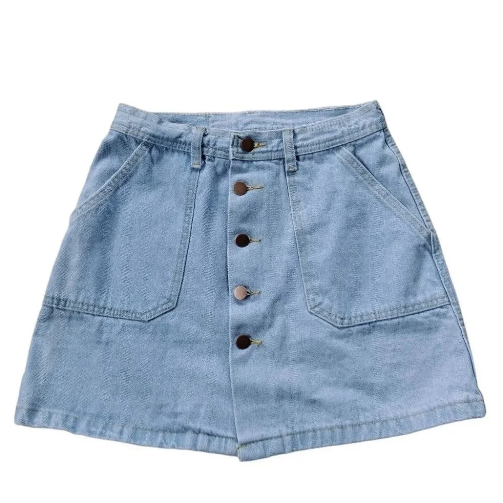 Denim Jean Mini Skirt Light Wash Button Down Size S